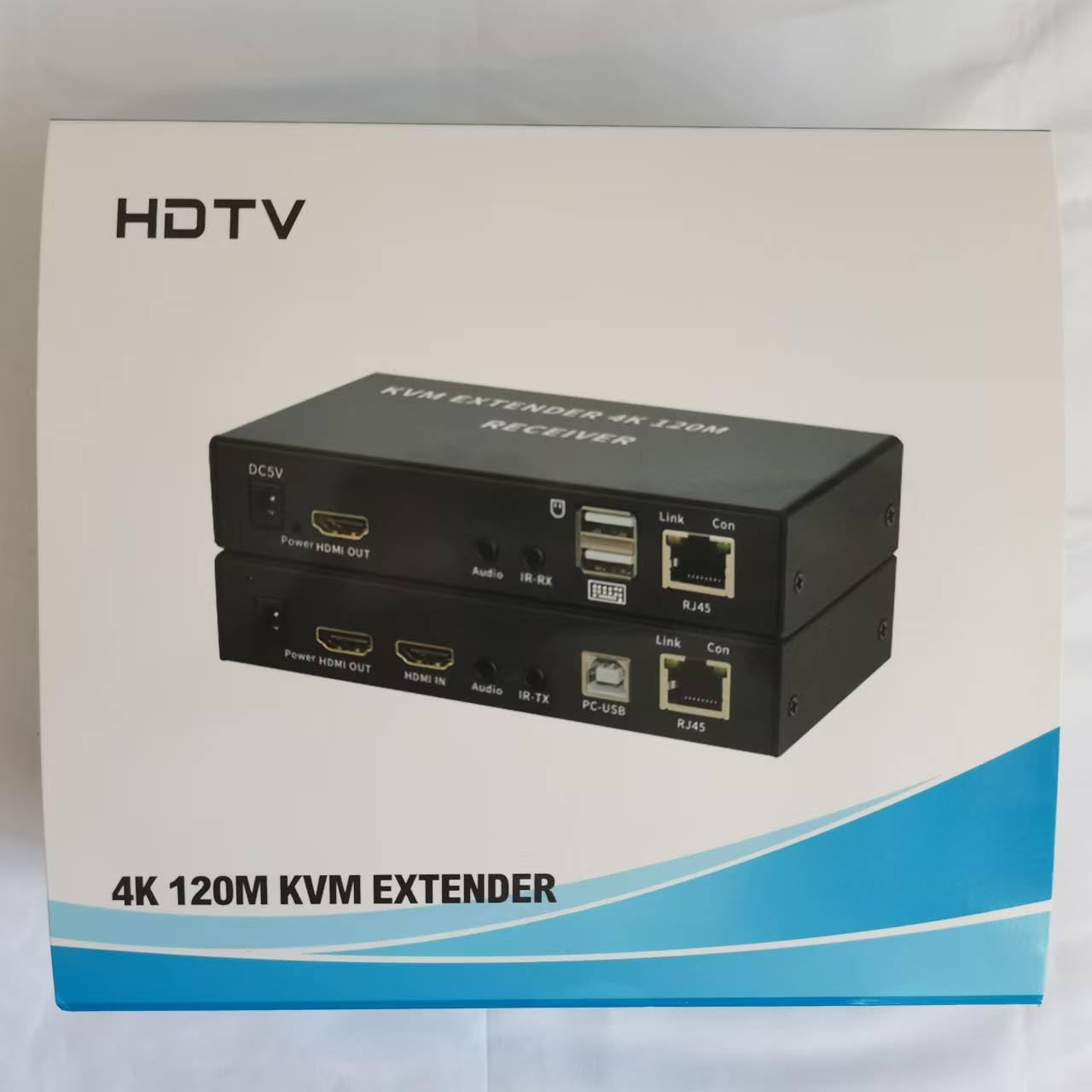 4K HDTV 120M KVM Extender HDMI-Compatible USB-A Clavier Souris 3.5mm AUX Alliage d'aluminium sur CAT6 RJ45 LAN Ethernet Extender (120M)