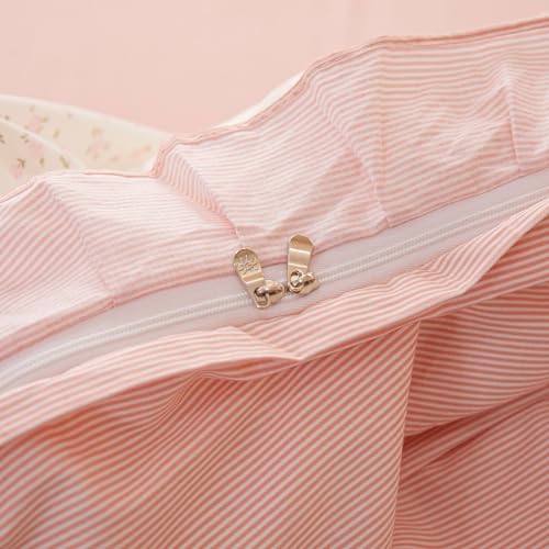 Image of VM VOUGEMARKET Pink Flower Duvet Cover Set Queen Romantic Girls Ruffle Lace Bedding Set Soft Cotton Girls Duvet Cover with 2 Pillow Shams