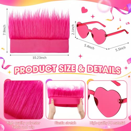 Image of Hot Pink Spirit Wear, Wigs and Heart Glasses for Crazy Hair Day Team Color War Fun Halloween Outfit