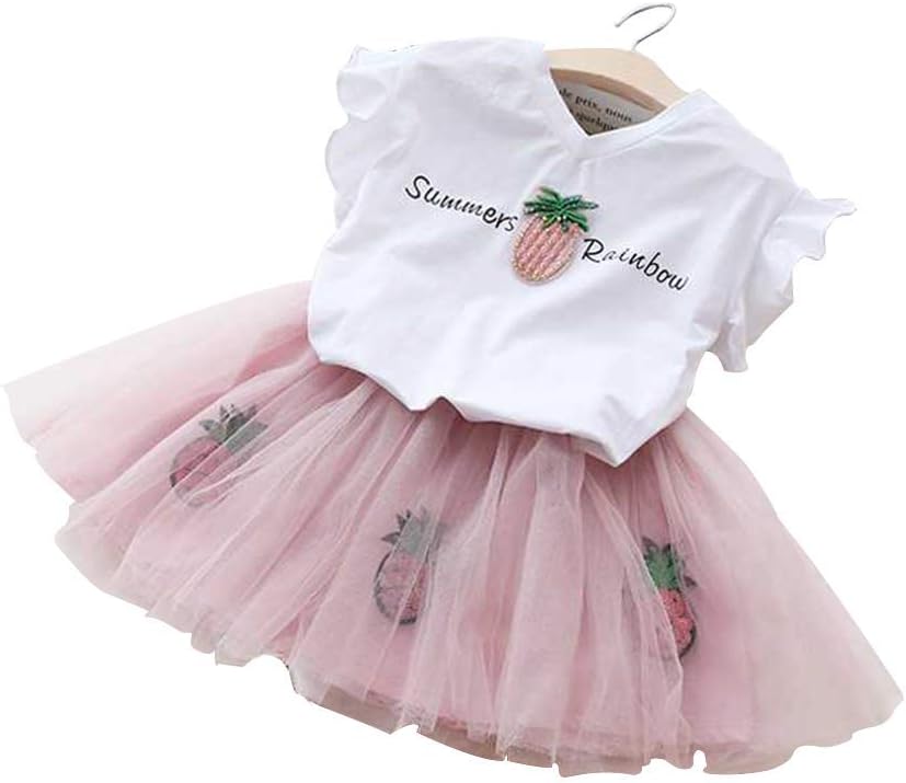 Maelie White Cap Sleeves top and Pink Pineapple Tutu Skirt Set.