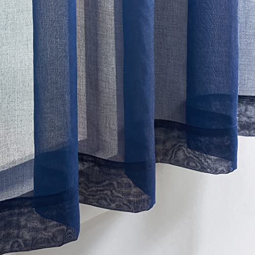 Image of MYSTIC-HOME Sheer Curtains 63 Inch Length 2 Panels Navy Blue, Rod Pocket Voile Drapes for Living Room, Bedroom, Window Treatments Semi Crinkle Curtain Panels for Yard, Patio, Villa, Parlor, 52 inchx 63 inch.