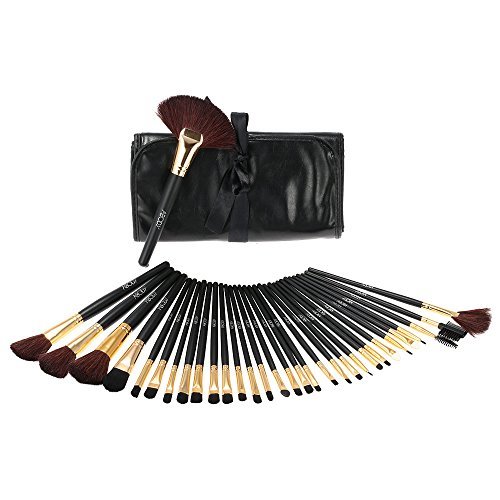 Abody 32Pcs Professional Make Up Brush Set Cosmetic Makeup Tool Kit Fundation Eyeshadow Brushes Lip Powder Eyebrow Brush With Bag (Black+Gold)