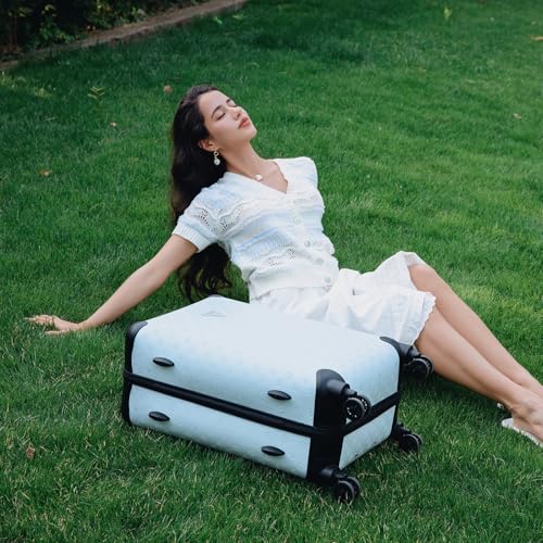 NZBZ Vintage Luggage Set, Retro Lightweight Leather Suitcase with Double Spinner Wheels, Large Capacity (Blue, 20inch & 24inch & 28inch)4