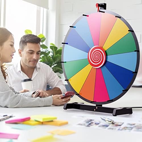 Maxmass 24" /18" Color Prize Wheel, 14 Slots Fortune Spinning Game with Dry Erase, Rotating Arrows Math Spinner for Trade Shows Parties Carnival (18" Tabletop Stand)