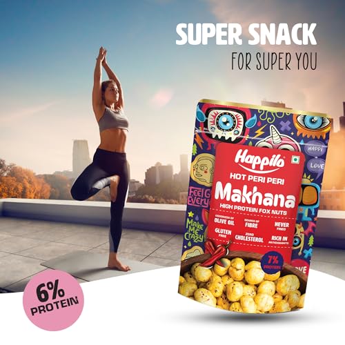 Image of Happilo Premium Super Snack Makhana Peri Peri 55g (Pack Of 3), Roasted Foxnut Healthy Snack Low Calorie and Vegan