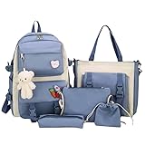 Kit 5 Mochilas Coreanas para Adolescentes Femininas | Grande Capacidade Escolar e Viagem Casual(azul)
