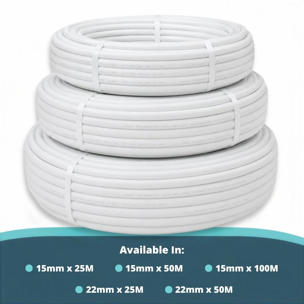 Tubo de barrera PEX de 22 mm, bobina de plástico de 25 m, rollo de fontanería, 25 metros de tubo de plástico de 22 mm, aprobado por WRAS, alternativa a tubería de cobre