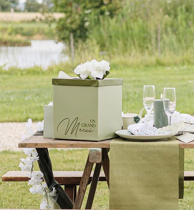 Urne de Mariage Bicolore, Vert Sauge et Vert de Gris, 25 cm x 21 cm, avec Inscription 'Un Grand Merci'