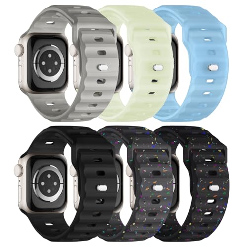 Image of Sport Bands 6-Pack Compatible with Apple Watch Ultra 3 /2 Band 49mm 46mm 45mm 44mm 42mm, Wide Soft Silicone Wristbands Waterproof Strap Men for iWatch Series 11 10 9 8 7 6 5 4 3 SE Ultra