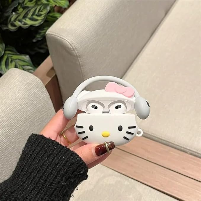 Image of Emoh Roced Case for AirPodS 4 (2024) with Keychain (ANC), Cute Cartoon Shockproof Protective Cover Compatible with Apple AirPods 4th Generation 2024 for Women and Boys (Cool Kitty)