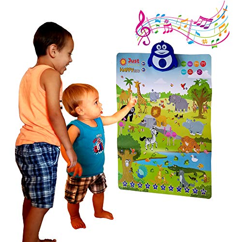 Just Smarty Interactive Happy Zoo Poster, Preschool Animal Learning Toy for 3, 4