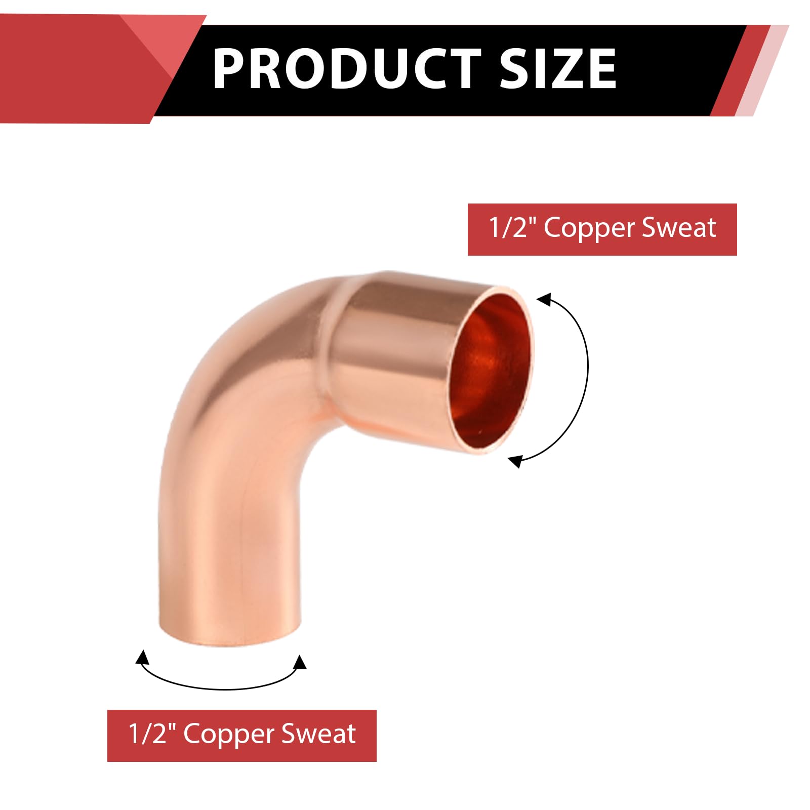 EFIELD - Confezione da 10 raccordi a gomito in rame FTG da 1/2" x 1/2", raggio lungo 90°, in rame, (COPPER138)