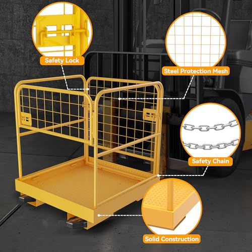 YINTATECH Forklift Safety Cage 36"x36",Forklift Work Platform 1150LBS Capacity,Heavy Duty Steel Forklift Basket Man Platform with 3 Chain,for Aerial Work