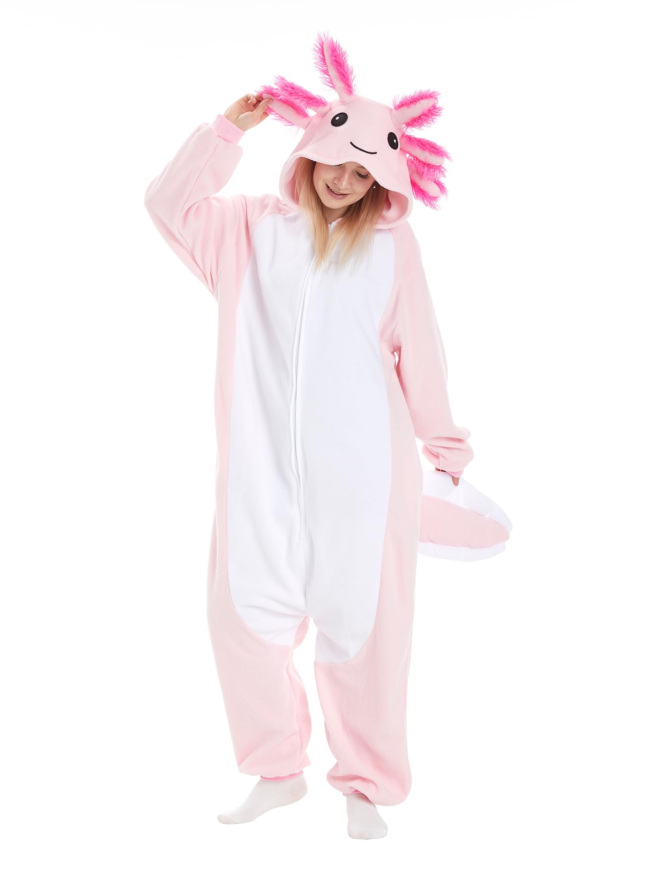 Axolotl Costume pyjama une pièce pour homme et femme - Combinaison animal adulte - Costume d'Halloween et de costumade