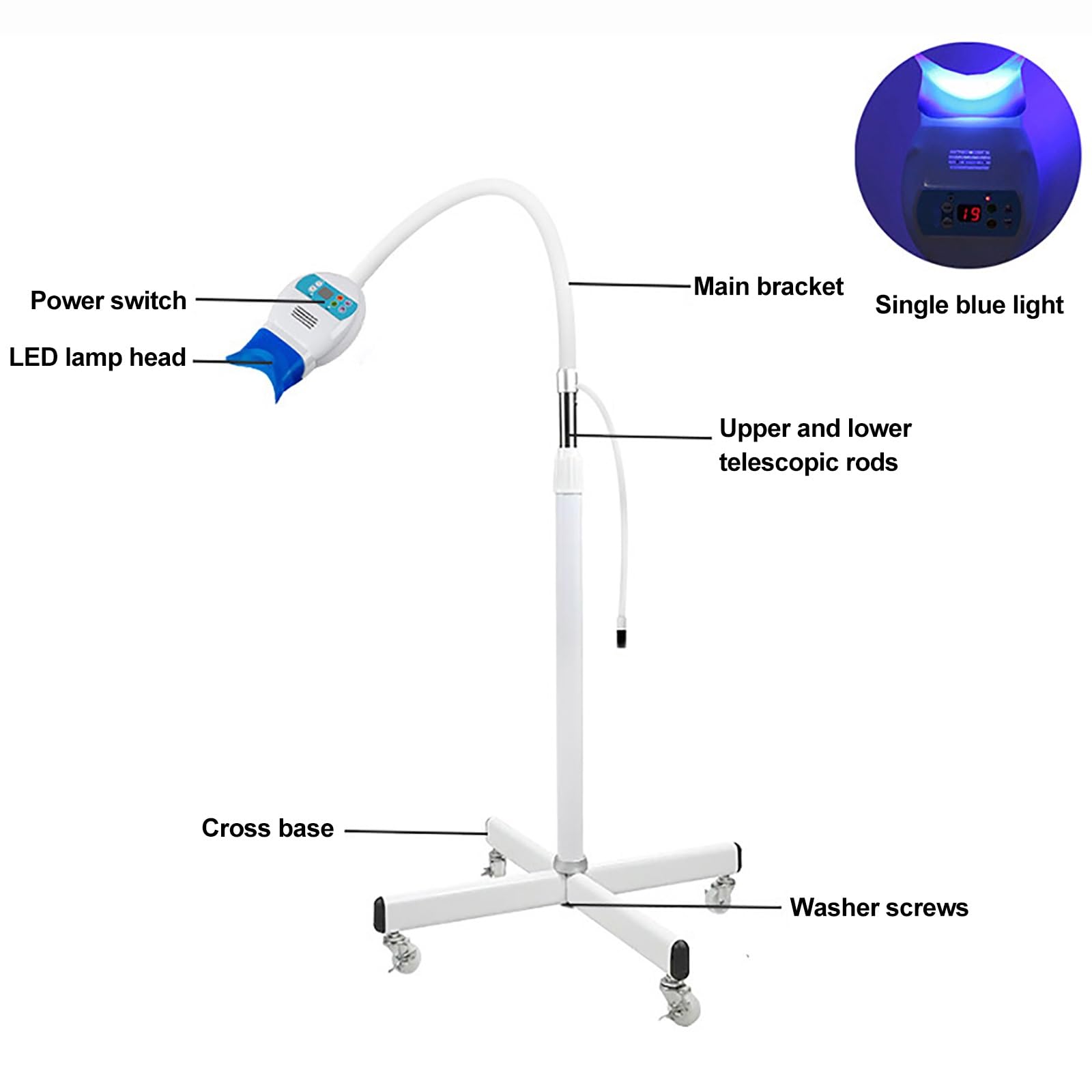 Máquina Profesional de Blanqueamiento Dental con Soporte Ajustable, Luz Azul Fría para Clínica Dental Y Salón de Belleza