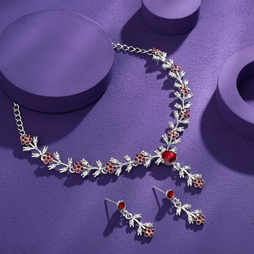 Image of Atasi International American Diamond Style Silver Plated Necklace with Earrings Jewellery Set for Women - Perfect for Party, Wedding, and Engagement