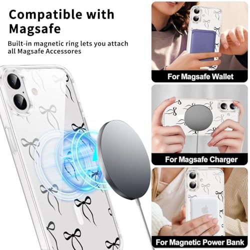 Coque transparente iPhone 16 motif nœud noir, cadeau fille idéal - 3