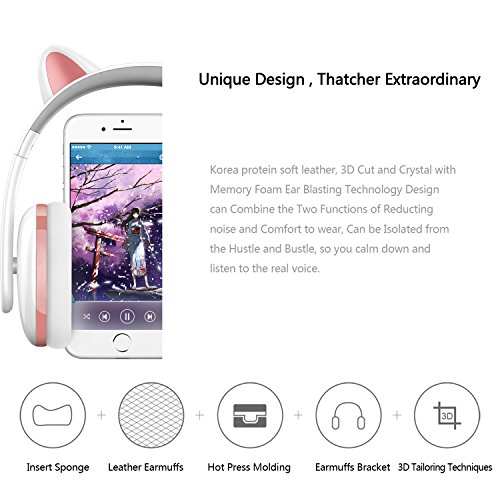 Censi Music Headset Headphone Creative Cat Ear Stereo Over-Ear Game Gaming Bass Headset Noise Canceling Headband Earphone For Ipad, Pc, Iphone And Android Smartphones (White, Wired) #TOP2