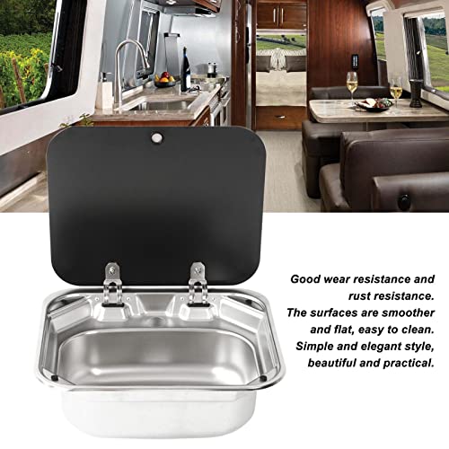 Image of 14.5x16.5in 304 Stainless Steel RV Motor Home Sink - Flush Mounted Hand Wash Basin With 40mm /1.57in Drain for RVs, Yachts, Boats, Kitchen