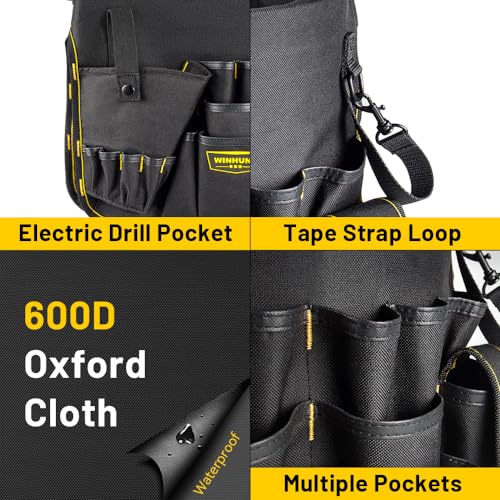 WINHUNT Werkzeugtasche, 58 Taschen Bucket Tool Organizers Ideal für Elektrische Bohrmaschine, Passt 3,5-5 GALLON BUCKET, 43x31cm/16.9x12.2cm, 600D Oxford Tuch, Ideal für Handwerker Elektriker Gärtner