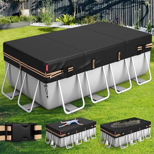 QH.HOME Rectangular Pool Cover for 9x18 Ft Bestway/Intex/Coleman Frame Rectangular Pool, [Excellent Windproof ] with Adjustable Buckle Straps & Weight-Bearing Rings,Cold and UV Resistant