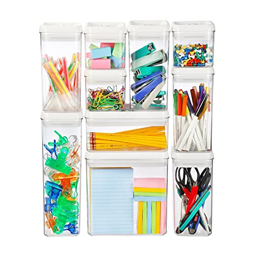 Felli Flip Tite Rectangular Food Storage Container 3Pc Pasta Granola Set With 4” Airtight Seal Lid Easy Grip & Open Lock, Pantry Organizer Kitchen Organization, Acrylic Stackable Canister Organizing Cereal, Macaroni, Coffee, Bean, Oat ( 1.9Qt, White) #TOP5