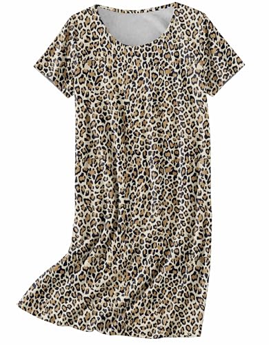Image of Ekouaer Nightgowns for Women Cotton Sleepshirts Short Sleeve Nightshirt Tshirt Night Gown Casual Sleepdress Comfy Nightdress