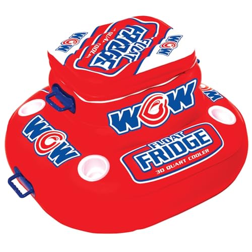 Wow Sports Inflatable Float Fridge Cooler - 30 qt - 4 Cup Holders - Zippered Lid - for Pools, Lakes & Oceans