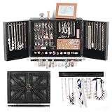 Rustic Wall Mounted Jewelry Organizer, Wall Jewelry Holder with Wooden Barn Door Decor, Hanging...