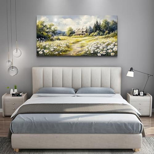 ERQINHUA Large Wall Art For Living Room Canvas Wall Decor For Bedroom Office Field Scenery Flower Watercolour Painting Farmhouse Decorations Wall Pictures Artwork Ready To Hang Home Decor 24"X48"