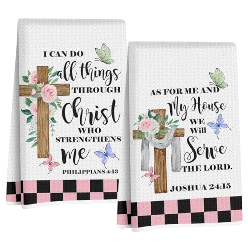 Image of Hanamiya Na 2 Pcs Religious Christian Kitchen Towels 14x24 Inch, Floral Bible Verse Dish Towels Waffle Weave Hand Cloth Tea Towel for Home Kitchen Bathroom Decor, Christian Gifts for Women Me Mom