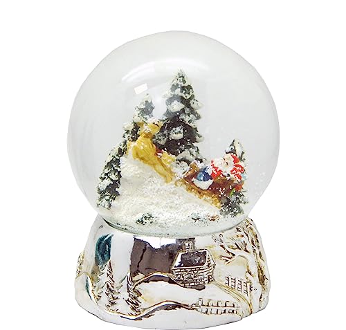 Schneekugel Weihnachtsmann rot Geschenkeschlitten auf Sockel...