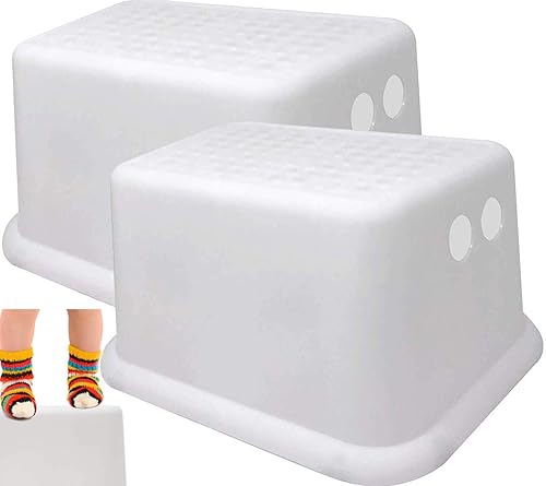 Taburete para niños, llévalo en el dormitorio, cocina, baño y sala de estar. Ideal para entrenamiento para ir al baño. Juego de 2 taburetes blancos