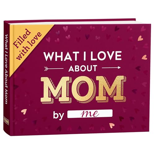 BRAVEBUG What I Love about Mom Book, Fill-in-the-Blank Book for Mom - Gifts for Mom from Daughter, Son - Birthday Gifts for Mom - Mom Christmas Gifts, Stocking Stuffer