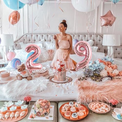Image of TONIFUL Number Balloon 16 Inch 10Pcs Rose Gold 0-9 Birthday Number Balloons