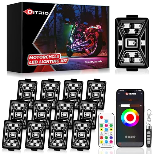 Image of 12PCS 5 Sides Full Angle RGB Motorcycle LED Underglow Kit with APP and 2 Remote Control,Brake Light Bright Waterproof Music Mode Easy Install Underglow Lights, Fit for Most Motorcycles Scooter