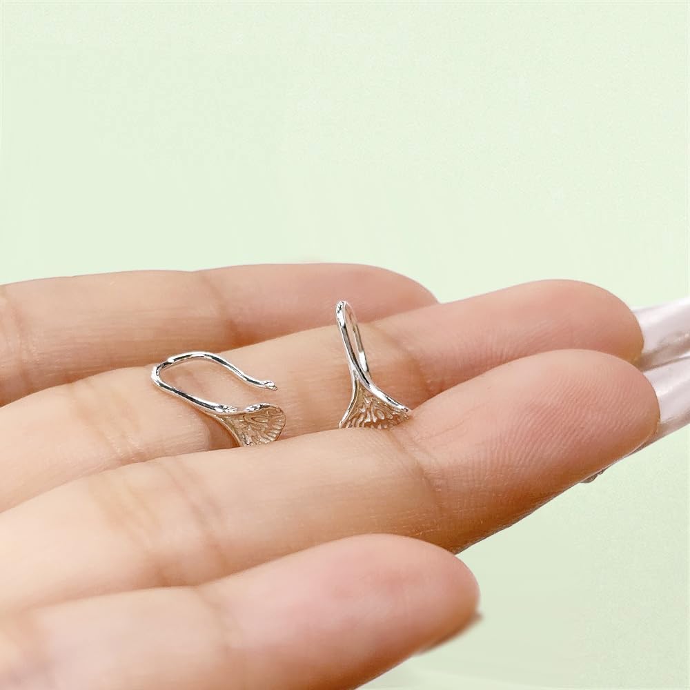 Ginko Leaf Drop Earrings for Women S925 Sterling Silver Pierced Ear Fashion Minimalist Simple Cute Ginkgo Leaf Short Dangle Stud Hook Nickel Free Earring Birthday Christmas for Best Friend - Image 5