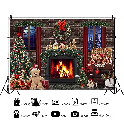 Christmas Backdrop 10x6.5ft Christmas Fireplace Photography Background Christmas Tree Xmas Gift Box Background Happy New Year Party Decoration Banner - Image 2