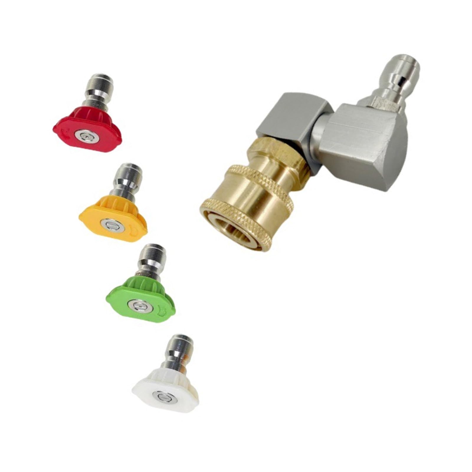 Jsghgdf Silver 1 / 4Inch Quick Connecting Adaptor 360°Swivel Fitting For Pressure Washer With 0 15 25 40Degree Nozzle Attachments Rotating Water Sprinkle Nozzle