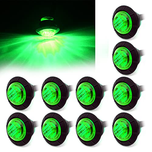 FXC 10x 3/4 Round LED Clearence Light Front Rear Side Marker Indicators Light for Truck Car Bus Trailer Van Caravan Boat Taillight Brake Stop Lamp (Green 12V)