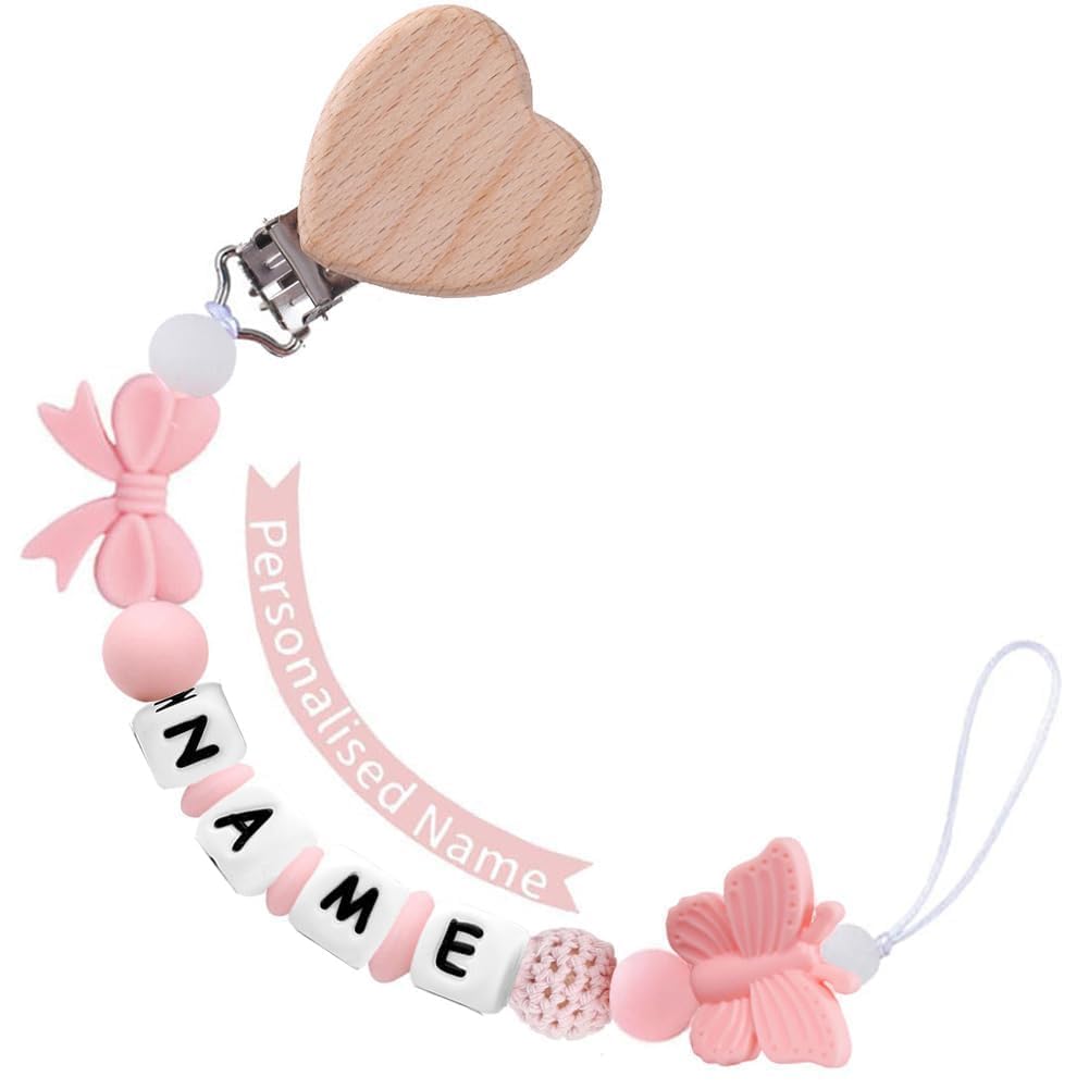 Personalized Baby Name Pacifier Clip Dummy Soother Pacifier Flower Clip Holder Strap Chain Gift (Flower 2)