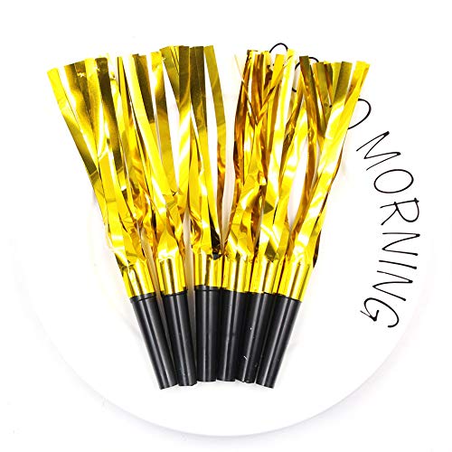 24 Pieces Glitter Metallic Fringed Noise Maker Musical Blowouts, Squawker Whistles Party Noisemakers for Birthday, New Year, Party Favor Decoration Supplies