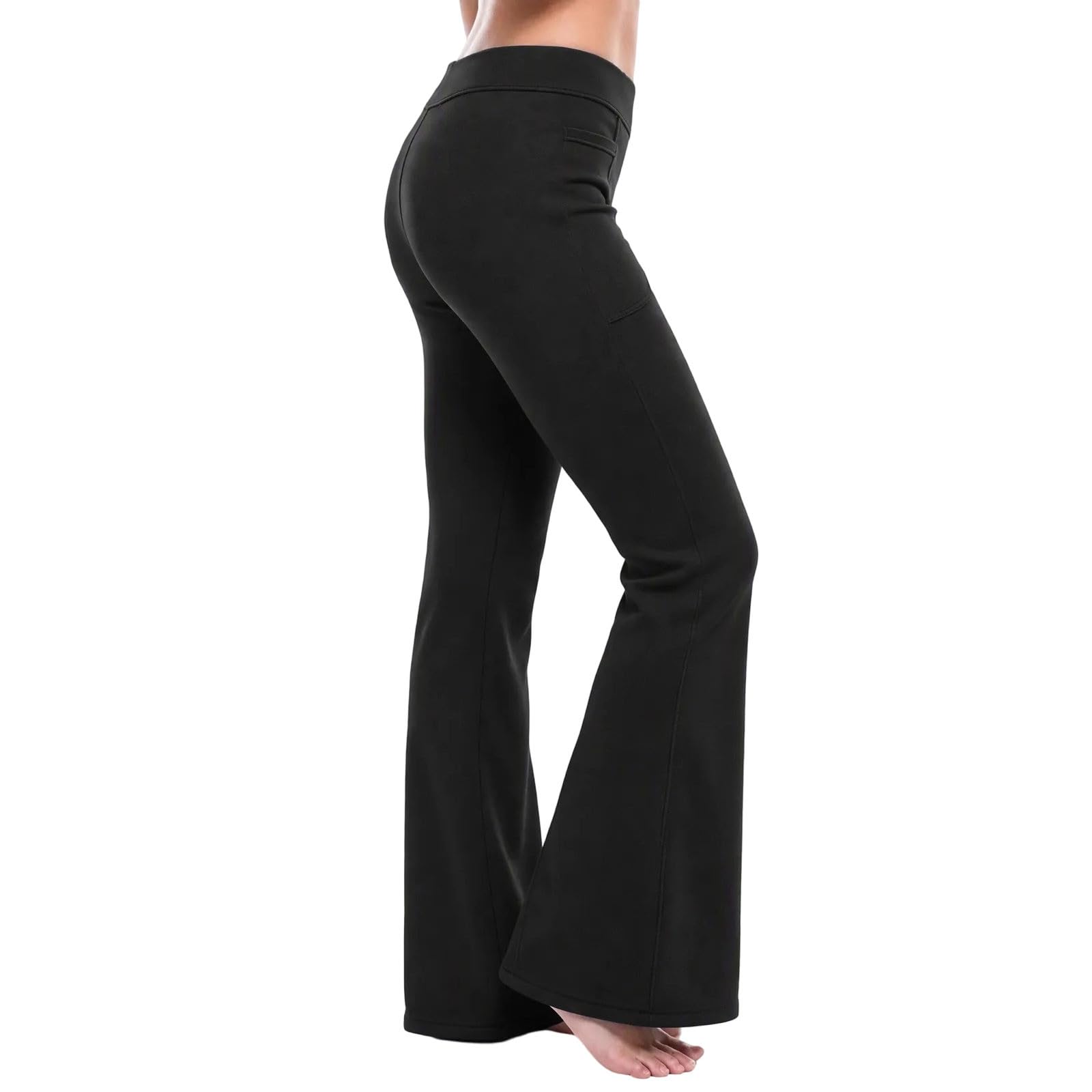Schlaghose Damen Winterhose Warm Thermohose Gefüttert Flared Leggings | Damenhose Gummibund Hose Einfarbig Stoffhose Thermoleggings Yogahose Sporthose mit Tasche Outdoor Hosen für Damen