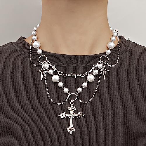Vintage Pearl Cross Necklace - Floral Gothic Layered Choker - Gift for Women & Teens4