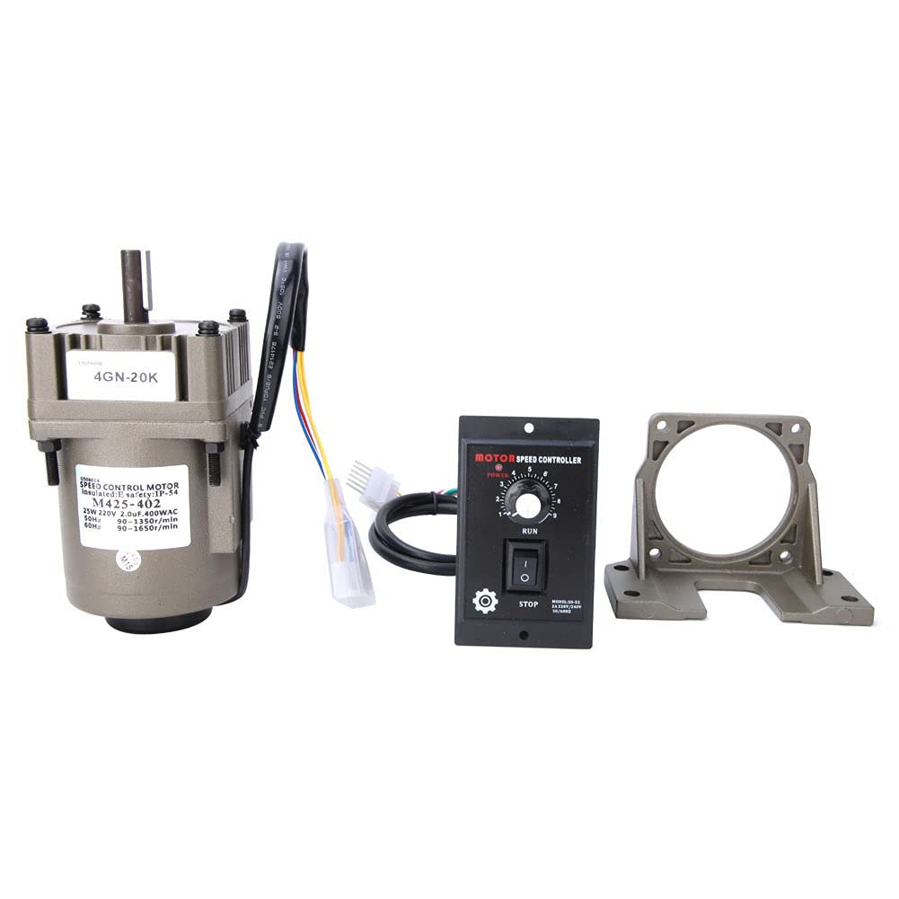 NIBEMINENTM425-402 AC220V 25W Adjustable Speed Reversible Gear Motor with Gearbox Controller Bracket (Reduction ratio 20K)