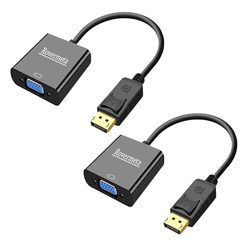 Rovermeta Adaptador DisplayPort (DP) a VGA, paquete de 2 unidades, puerto de pantalla chapado en oro (macho) a VGA (hembra) adaptador compatible con