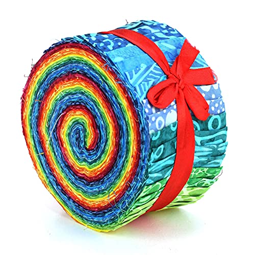 LoudElephant Tissus en coton batik pré-découpés - Jelly Roll - Rainbow Nouveau Cover