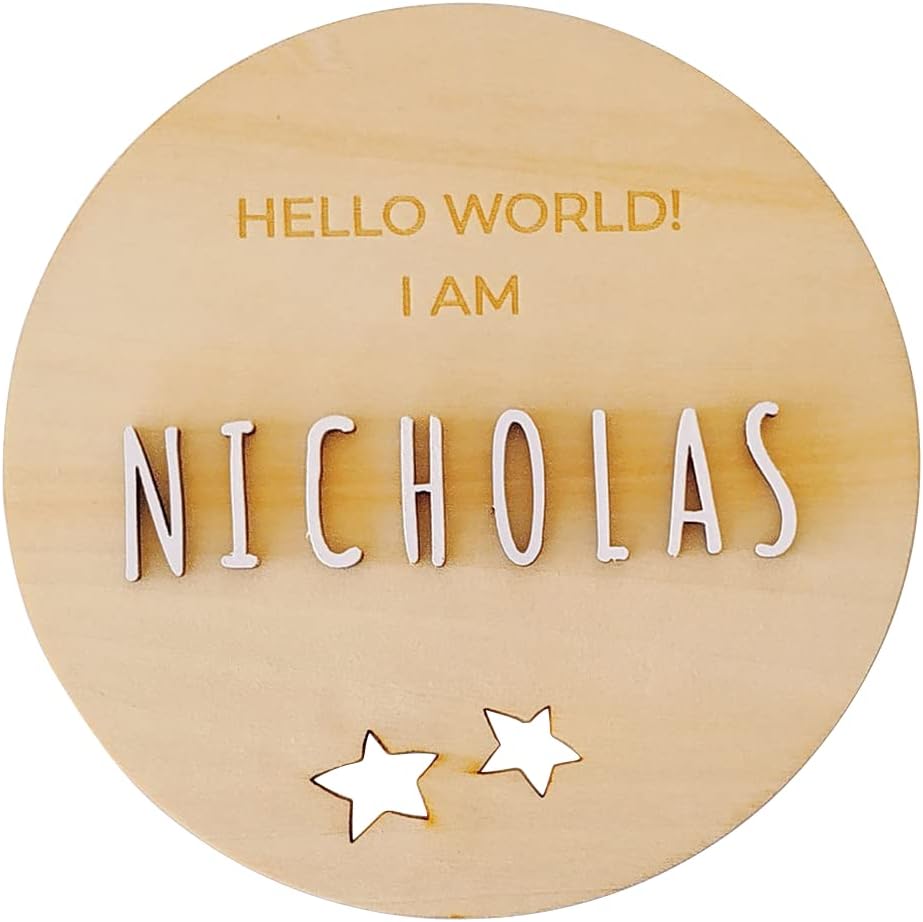 Personalised Wooden Name Plaque for Newborn Babies with Hello World