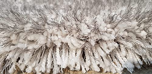 Image of Hand Woven Plain Shagg Collection with 2 Inch Pile Height Carpet for Living Room Size 14x14 Feet Square Coular Silver White