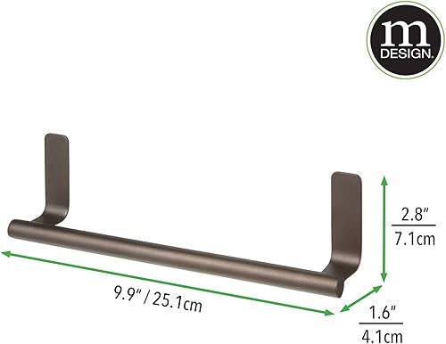Miniatura 8 de mDesign Toallero de acero montado en la pared, barra autoadhesiva de ahorro de espacio para cocina, sostiene toallas de mano y platos, se adhiere a